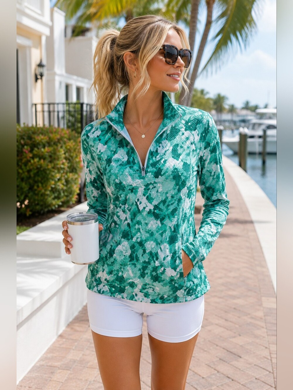 Tommy Bahama Active Women’s Green Floral 1/4 Zip Golf Jacket Small Never Worn